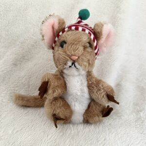 Dakin Priscilla Hillman Christmas Brown Mouse 7” Plush Striped Hat 80s Vintage